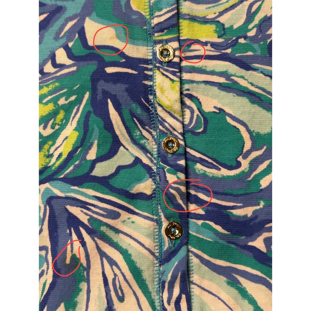 Lilly Pulitzer XL Blue Green Oyster Bay Pima Cotton Henley Top Palm Beach Chic - Picture 8 of 9